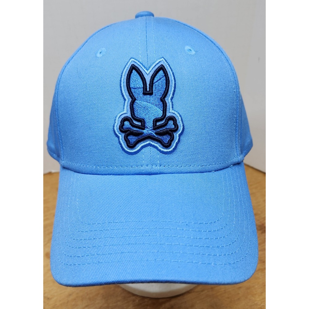 Psycho Bunny Mens Light Blue Embroidered Logo Adjustable Baseball Cap Hat O/S